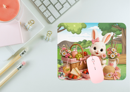 Maggie Picknick Muismat | Kawaii Bunny Mousepad | Cozy Bureau Accessoire | Creatieve Aap
