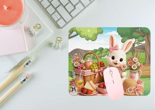 Maggie Picknick Muismat | Kawaii Bunny Mousepad | Cozy Bureau Accessoire | Creatieve Aap
