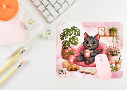 Shelby Cozy Koffie Muismat | Kawaii Kat Mousepad | Creatieve Aap