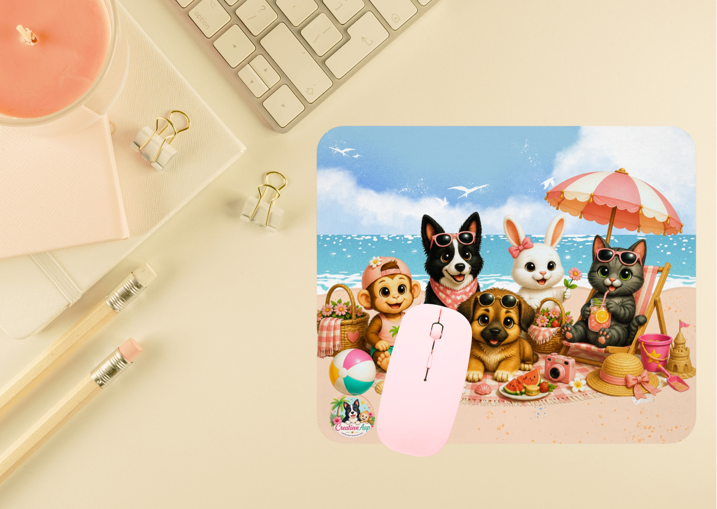 Zomer Mood Muismat | Creatieve Aap Karakters Mousepad | Kawaii Strand Bureau Accessoire