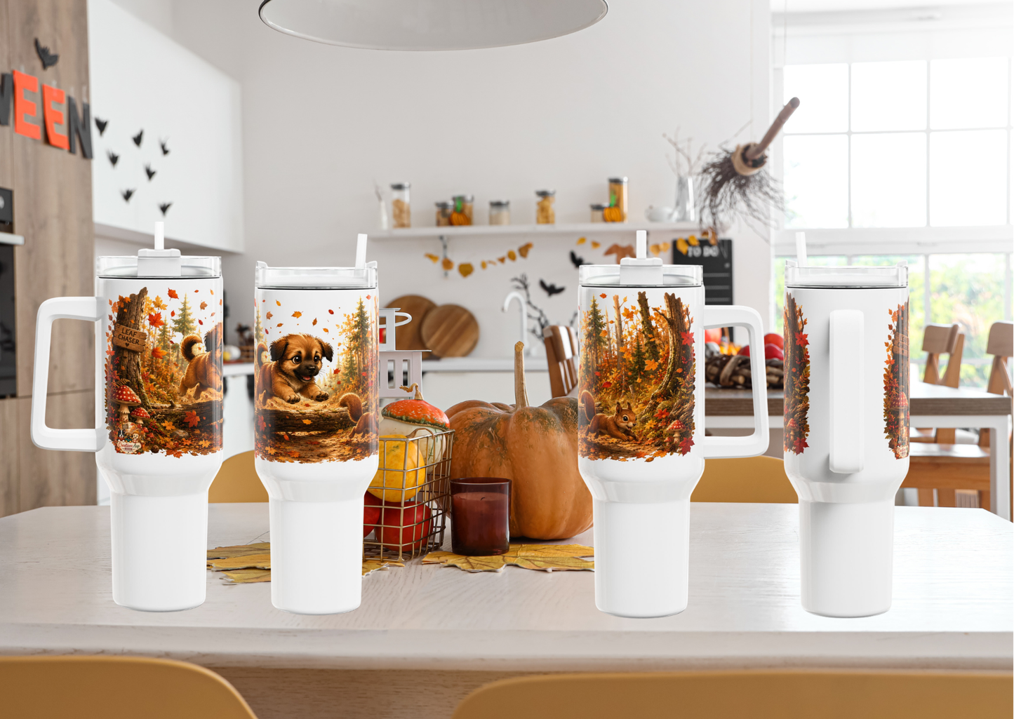 Novi Leaf Chaser Herfst Tumbler 1,18 Liter | Dubbelwandige RVS Thermobeker met Rietje | Creatieve Aap