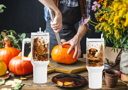 Novi Leaf Chaser Herfst Tumbler 1,18 Liter | Dubbelwandige RVS Thermobeker met Rietje | Creatieve Aap