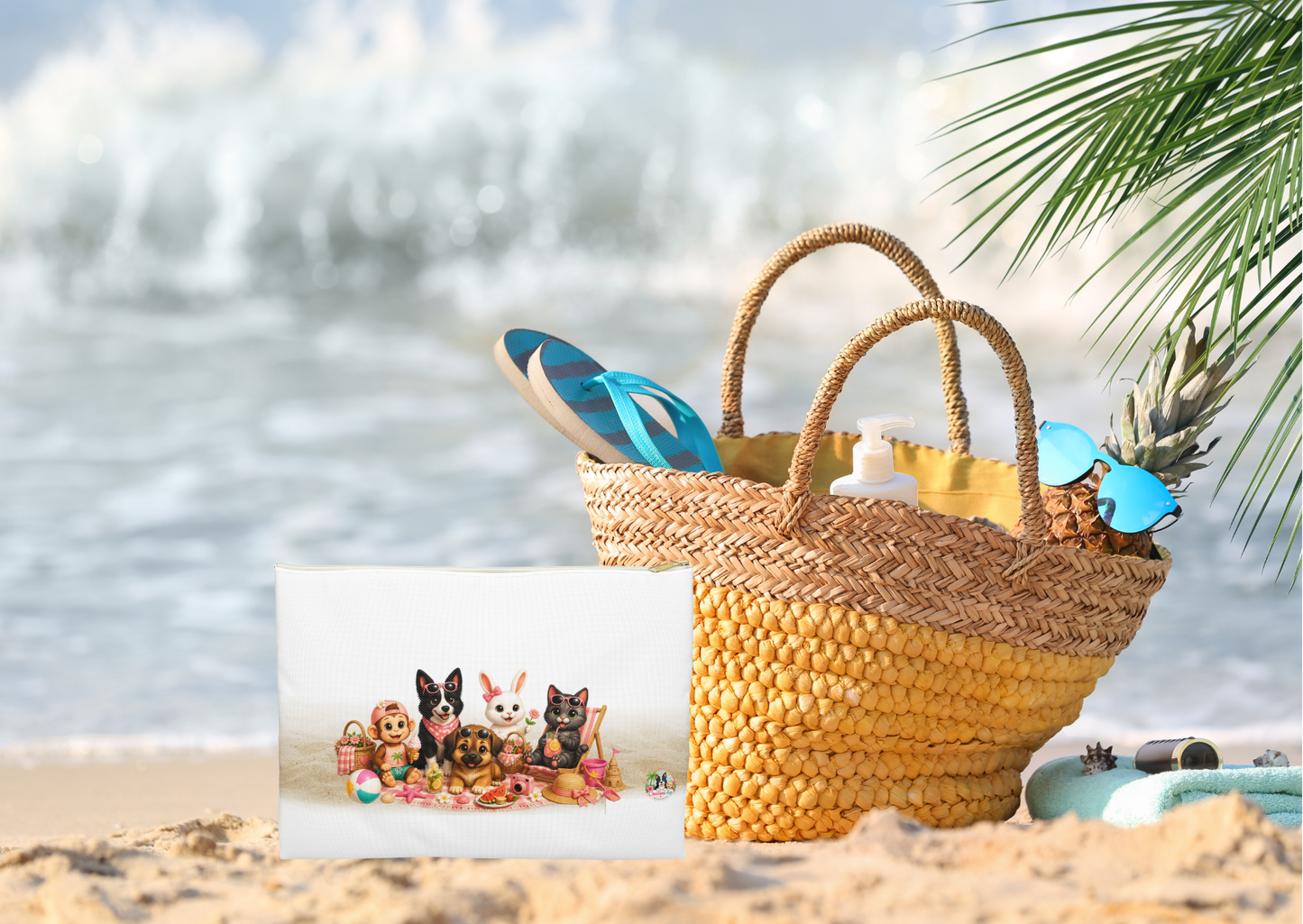Zomer Mood Opberg Etui – Zomer Make-up Tas met Creatieve Aap Karakters