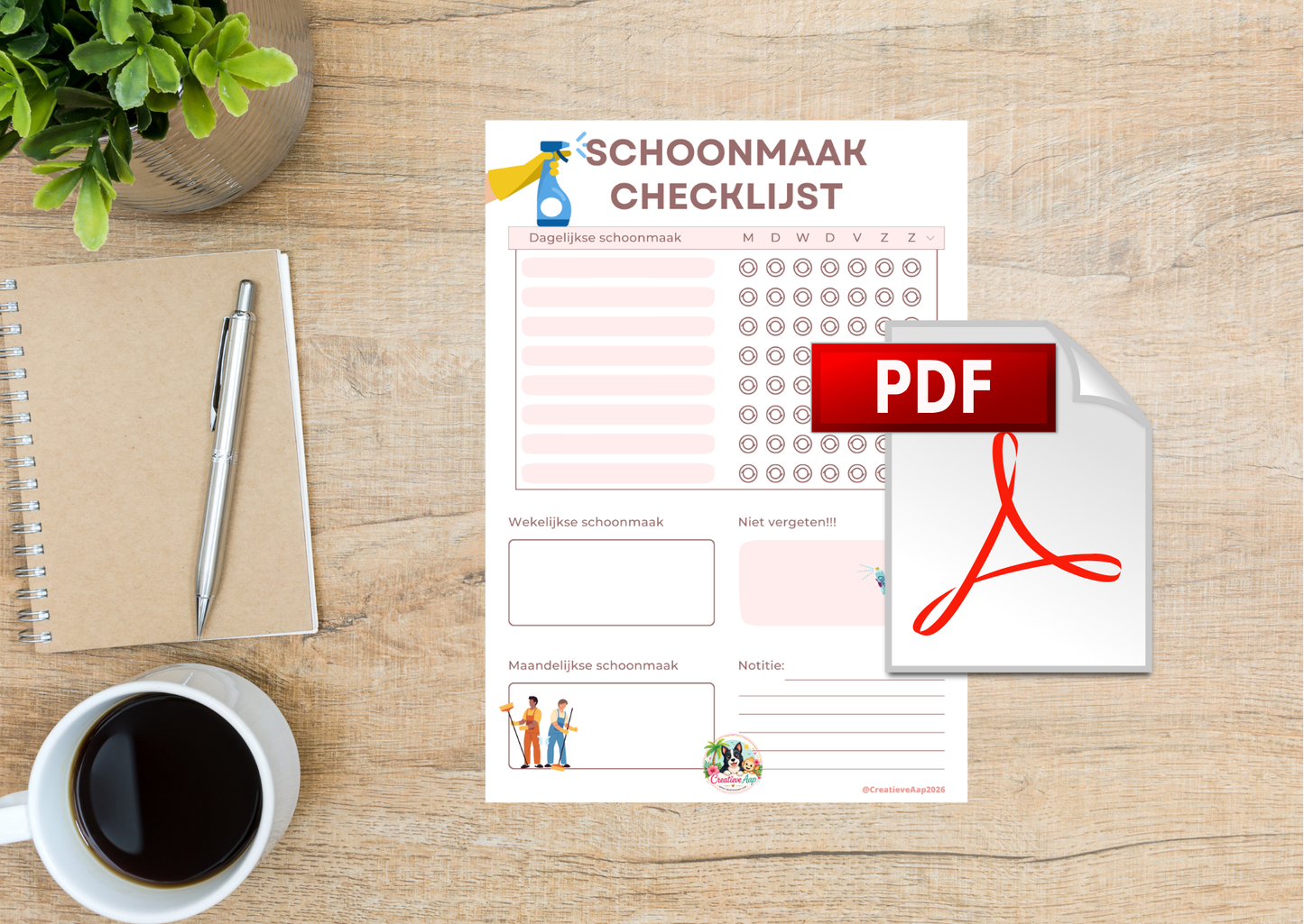 Downloadbare Schoonmaak Checklijst PDF – Huishoud Planner & Schoonmaak Schema Printable