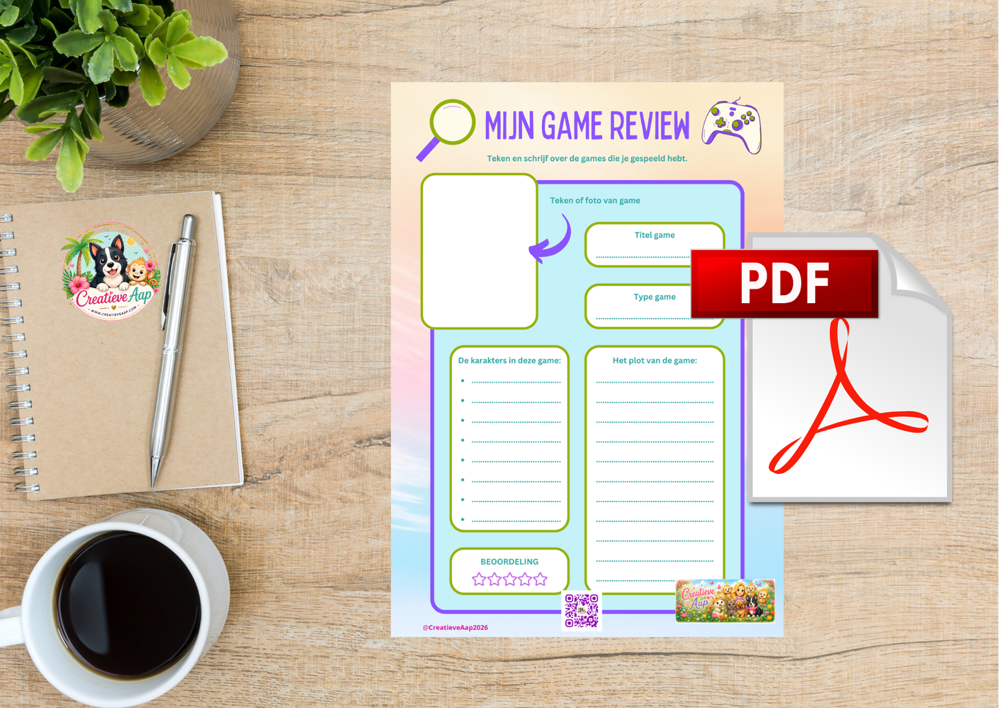 Mijn Game Review PDF Download | Gaming Review Planner Printable | Creatieve Aap