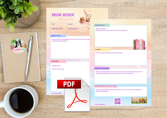 Mijn Boek Review PDF Download | Boekverslag Printable | Leesplanner | Book Review Werkblad | Creatieve Aap