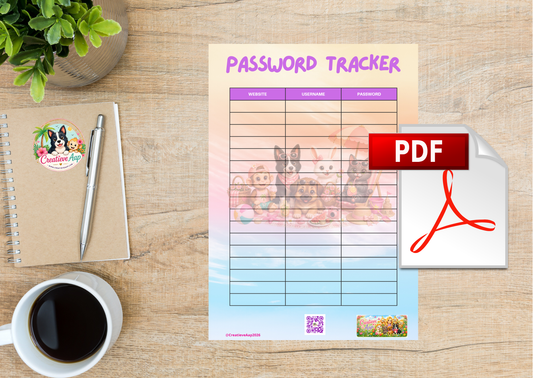 Password Tracker PDF Download | Wachtwoorden Overzicht Printable | Organisatie Planner | Creatieve Aap