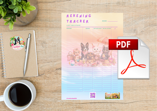 Rekening Tracker PDF Download | Budget Planner Printable | Maandelijkse Uitgaven Tracker | Creatieve Aap