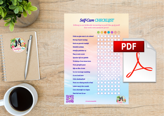 Self Care Checklist PDF Download | Zelfzorg Planner Printable | Wellness Checklist | Creatieve Aap