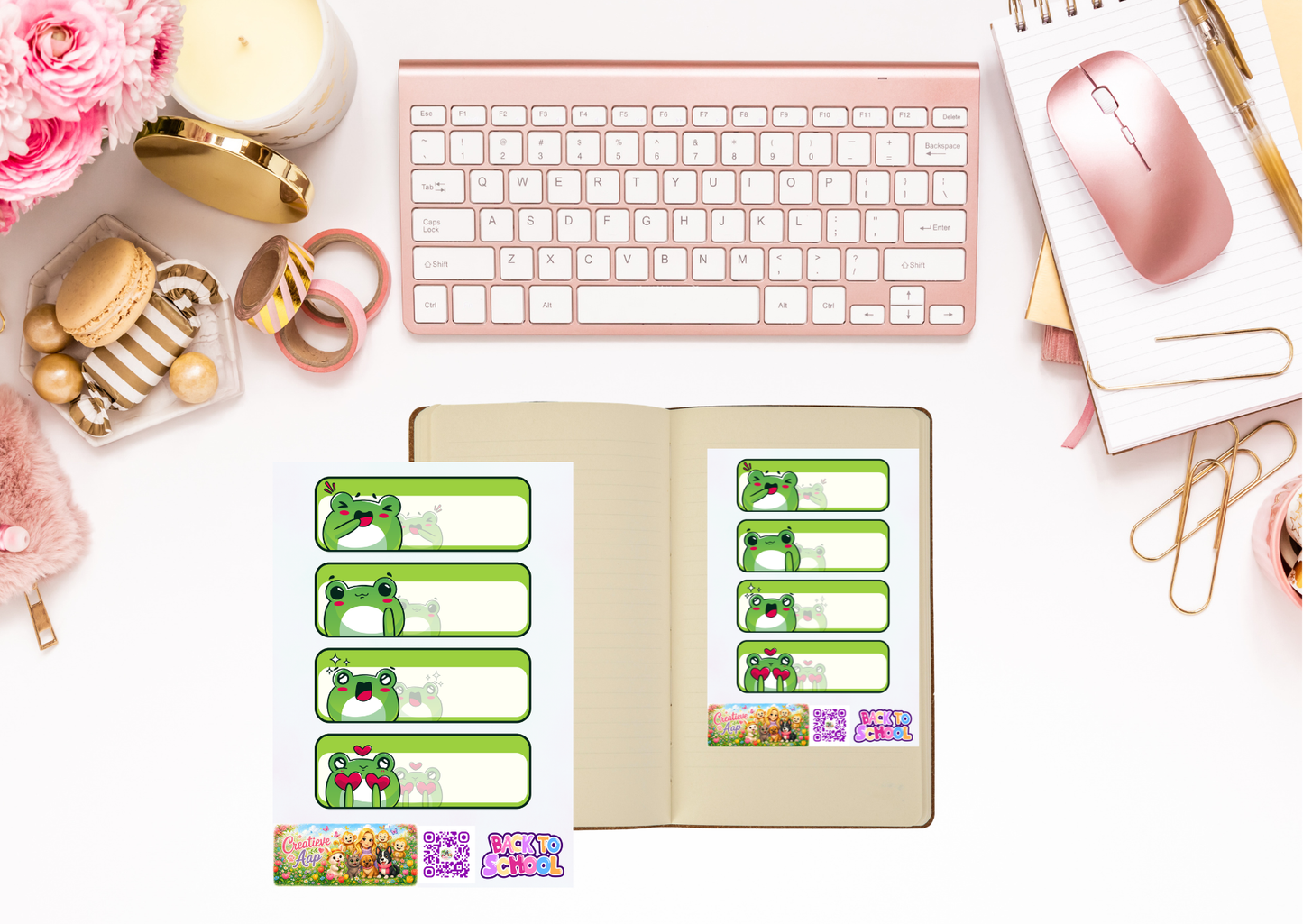 Vrolijke Kikker Label Stickers – Beschrijfbare Planner Etiketten – Vinyl Matte Stickers – A6 & A5