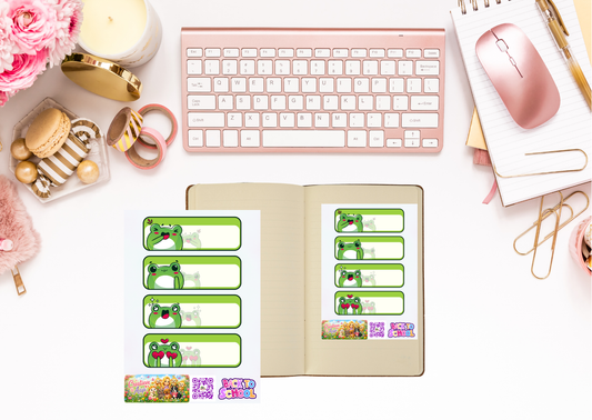 Vrolijke Kikker Label Stickers – Beschrijfbare Planner Etiketten – Vinyl Matte Stickers – A6 & A5