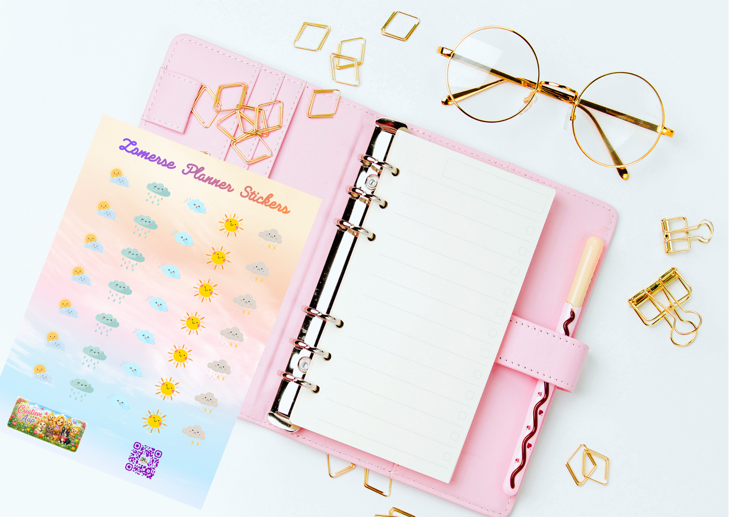 Weer Planner Stickers | Kawaii Weer Iconen | Zon Regen Wolken | A6 & A5 Vinyl Sticker Sheet