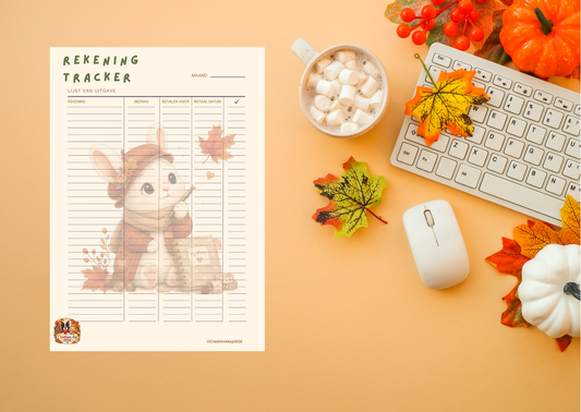 Rekening Tracker Herfst PDF | A4 Bill Tracker Printable | Maandelijkse Betaalplanner | Direct Download | Creatieve Aap