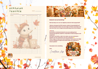 Rekening Tracker Herfst PDF | A4 Bill Tracker Printable | Maandelijkse Betaalplanner | Direct Download | Creatieve Aap