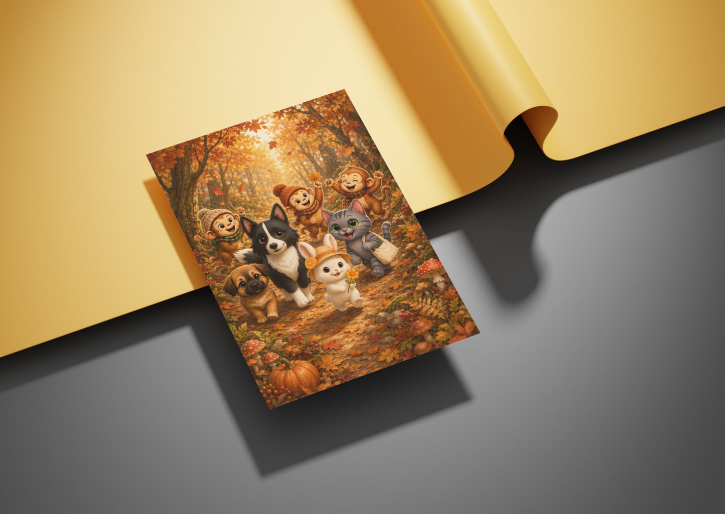 Samen in het Bos Herfst Wenskaart A6 | Creatieve Aap Herfst 2026 | Inclusief Optionele Envelop