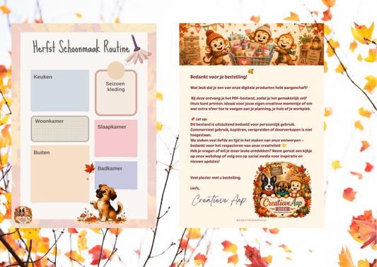 Herfst Schoonmaak Routine PDF | A4 Schoonmaakplanner Printable | Huishoudplanner | Direct Download | Creatieve Aap