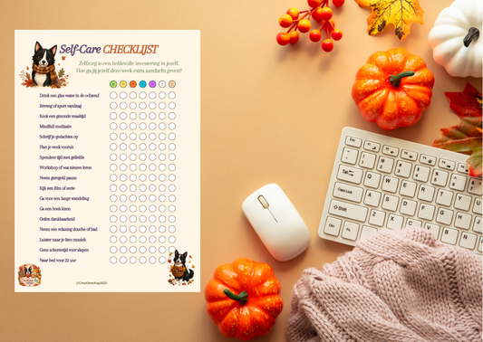 Self-Care Checklist Herfst PDF | A4 Zelfzorg Planner Printable | Wekelijkse Gewoonte Tracker | Direct Download | Creatieve Aap