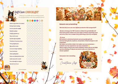 Self-Care Checklist Herfst PDF | A4 Zelfzorg Planner Printable | Wekelijkse Gewoonte Tracker | Direct Download | Creatieve Aap