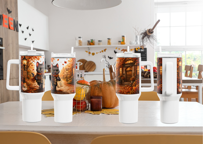 Shelby Cozy Onderweg Herfst Tumbler 1,18 Liter | Dubbelwandige RVS Thermobeker met Rietje | Creatieve Aap