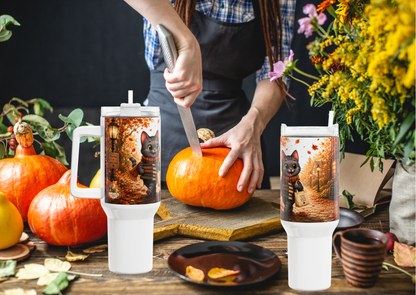 Shelby Cozy Onderweg Herfst Tumbler 1,18 Liter | Dubbelwandige RVS Thermobeker met Rietje | Creatieve Aap