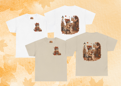 Shelby Cozy Reading Café Herfst T-Shirt – Unisex Dubbelzijdig Bedrukt | Cozy Kat Shirt | Gildan 5000