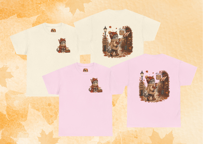 Shelby Cozy Reading Café Herfst T-Shirt – Unisex Dubbelzijdig Bedrukt | Cozy Kat Shirt | Gildan 5000