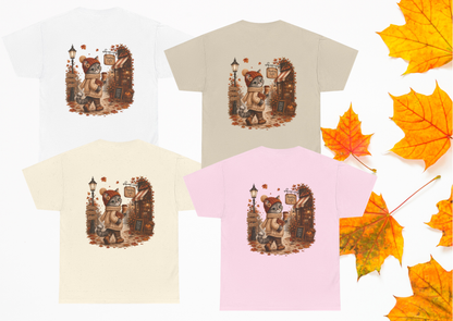 Shelby Cozy Reading Café Herfst T-Shirt – Unisex Dubbelzijdig Bedrukt | Cozy Kat Shirt | Gildan 5000