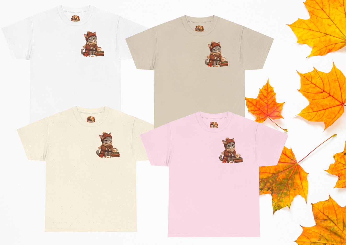 Shelby Cozy Reading Café Herfst T-Shirt – Unisex Dubbelzijdig Bedrukt | Cozy Kat Shirt | Gildan 5000