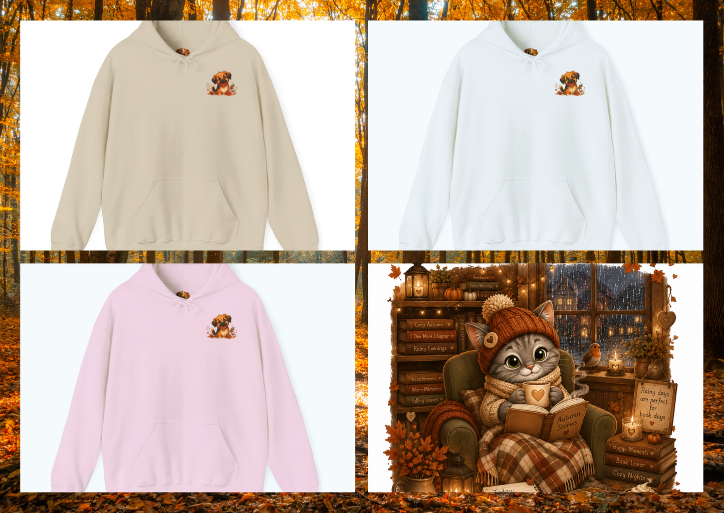 Novi Leaf Chaser Puppy Hoodie – Unisex Herfst Hoodie | Speelse Puppy Design | Gildan 18500