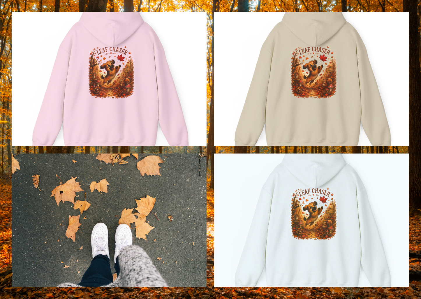 Novi Leaf Chaser Puppy Hoodie – Unisex Herfst Hoodie | Speelse Puppy Design | Gildan 18500