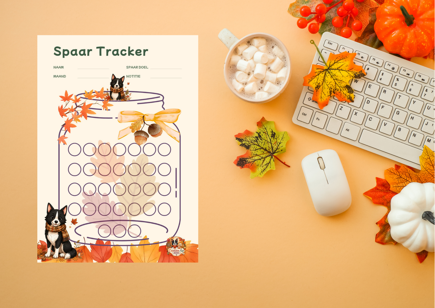 Spaar Tracker Herfst PDF | A4 Savings Tracker Printable | Spaardoelen Planner | Direct Download | Creatieve Aap