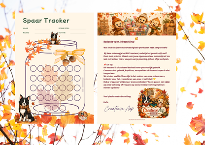 Spaar Tracker Herfst PDF | A4 Savings Tracker Printable | Spaardoelen Planner | Direct Download | Creatieve Aap