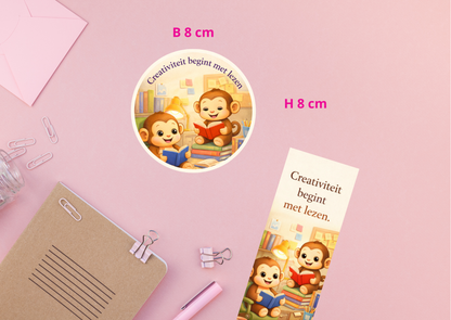 Matte Vinyl Sticker Creatieve Aap – Creativiteit begint met lezen