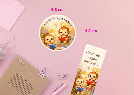 Matte Vinyl Sticker Creatieve Aap – Creativiteit begint met lezen