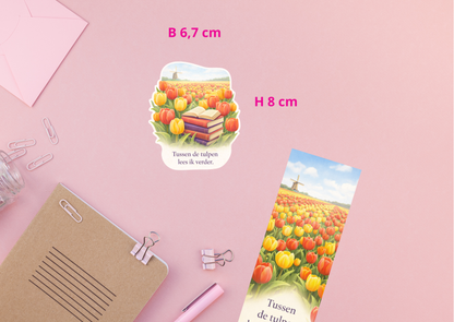 Matte Vinyl Sticker Tulpen – Tussen de tulpen lees ik verder