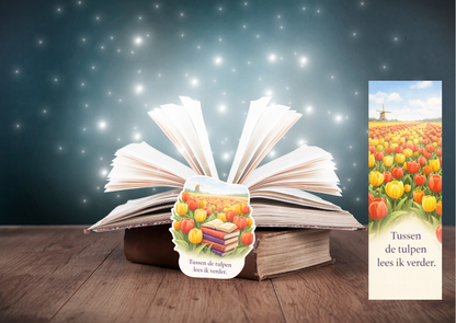 Matte Vinyl Sticker Tulpen – Tussen de tulpen lees ik verder