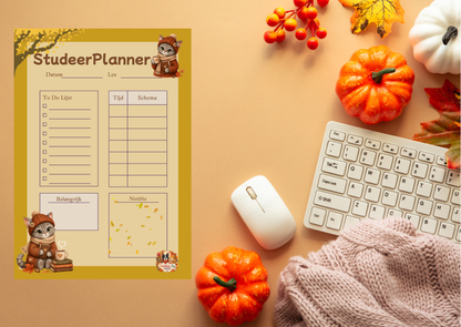 Studeer Planner Herfst PDF | A4 Studieplanner Printable | Studie Organizer | Direct Download | Creatieve Aap