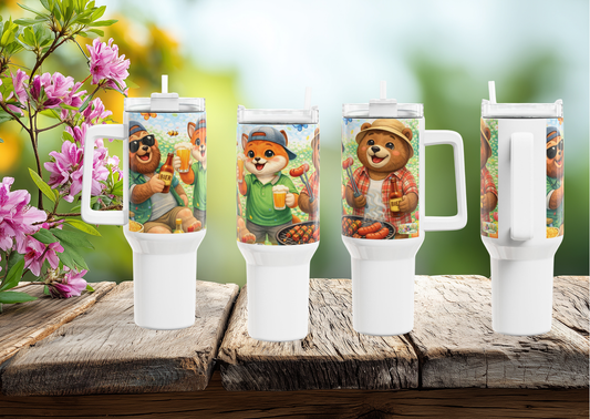 Broederliefde Tumbler 1200 ML – RVS Thermosbeker met Handvat en Deksel – Dubbelwandige Isolatie – Creatieve Aap