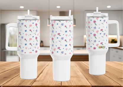 Fleurige Bloemen Tumbler 1200 ML – RVS Thermosbeker met Handvat – Dubbelwandig Geïsoleerd – Lente Collectie Creatieve Aap