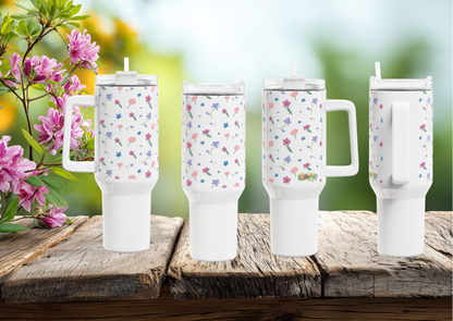 Fleurige Bloemen Tumbler 1200 ML – RVS Thermosbeker met Handvat – Dubbelwandig Geïsoleerd – Lente Collectie Creatieve Aap