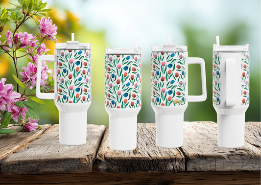 Tulpen Regen Tumbler 1200 ml – RVS Thermosbeker met Handvat – Dubbelwandig Geïsoleerd – Creatieve Aap Lente Collectie 2026