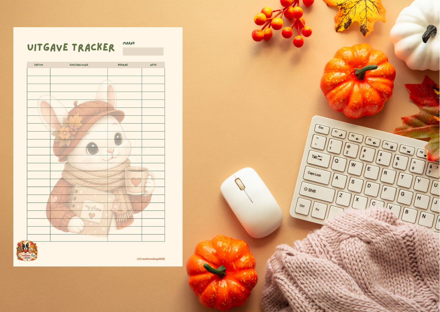 Herfst Uitgave Tracker PDF | Budget Planner | Direct Download | A4 Printable | Creatieve Aap