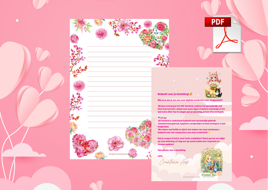 Valentijn Notitie 2026 PDF – Printbare Notitiepagina met Bloemen | Liefdevolle Notities & Journaling