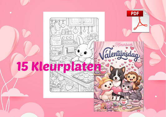 🥰 Kleurboek “Valentijnsdag” – 15 Kleurplaten (PDF)