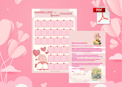 Valentijn Spaar Tracker PDF 2026 – Maandelijkse Spaartracker Printbaar | Geld Sparen met Liefde