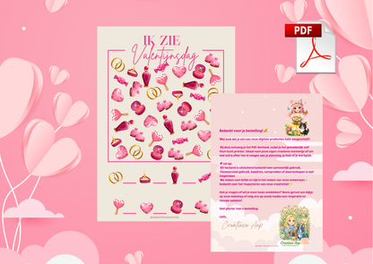 Ik zie Valentijnsdag PDF 2026 – Valentijn Zoekspel & Kijkspel | Printbaar Spel voor Februari