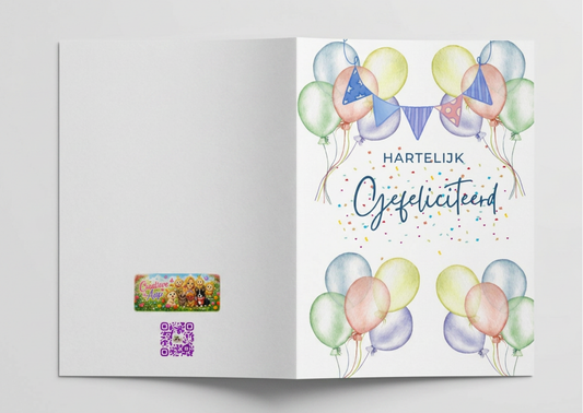 Verjaardagskaart Ballonnenfeest A6 – Hartelijk Gefeliciteerd Wenskaart | Verkrijgbaar met of zonder envelop