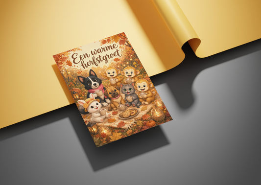 Warme Herfstgroet Wenskaart A6 | Creatieve Aap Herfst 2026 | Met of Zonder Envelop