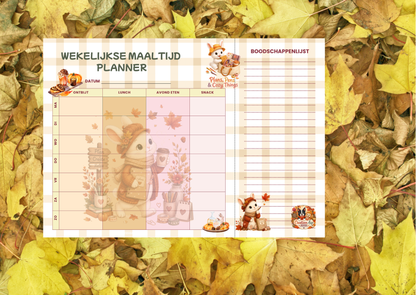 Herfst Wekelijkse Maaltijd Planner PDF | Inclusief Boodschappenlijst | Direct Download | A4 Printable | Creatieve Aap