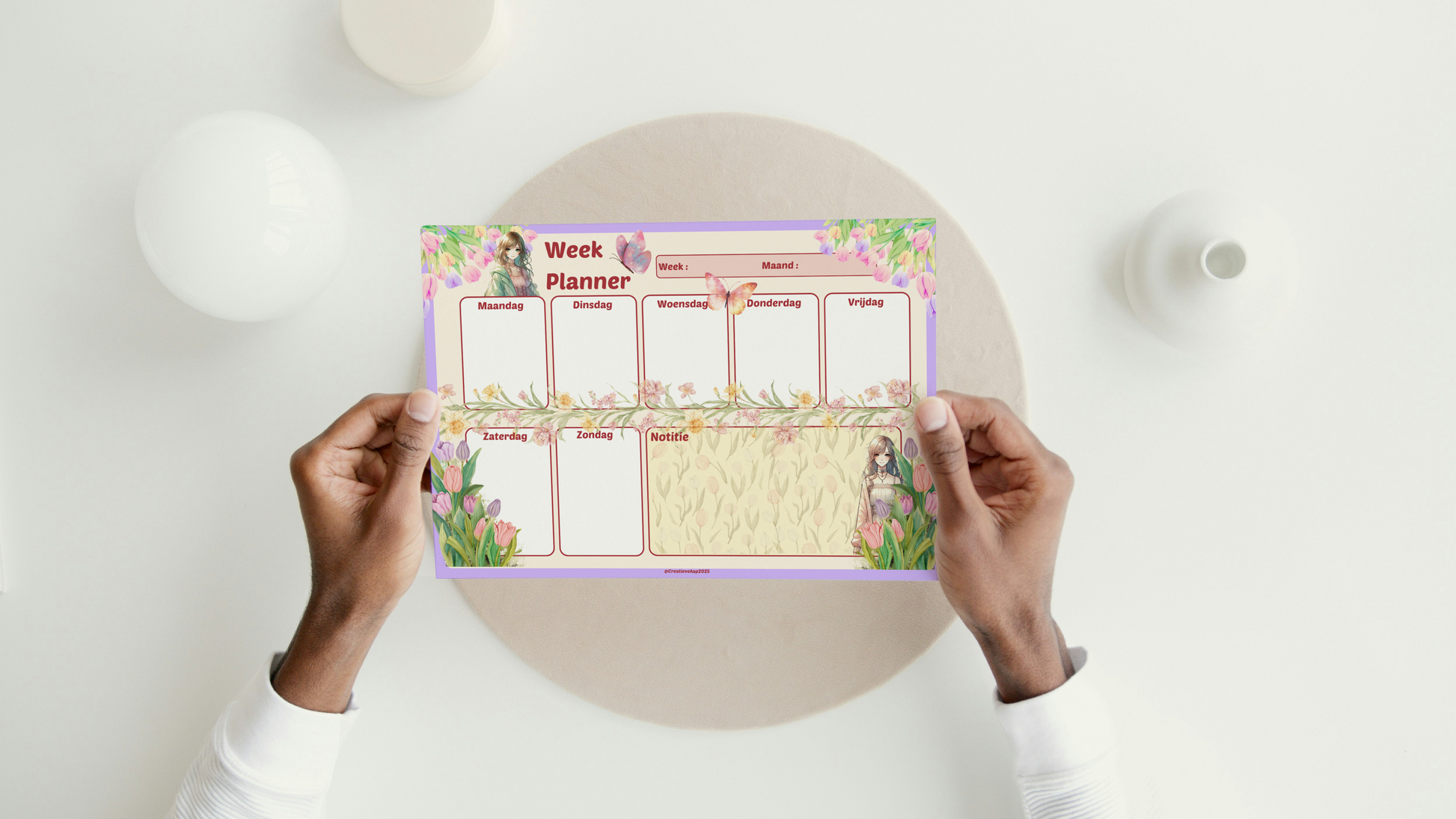Lente Anime Weekplanner PDF – Kawaii Week Planner met Bloemen & Vlinders